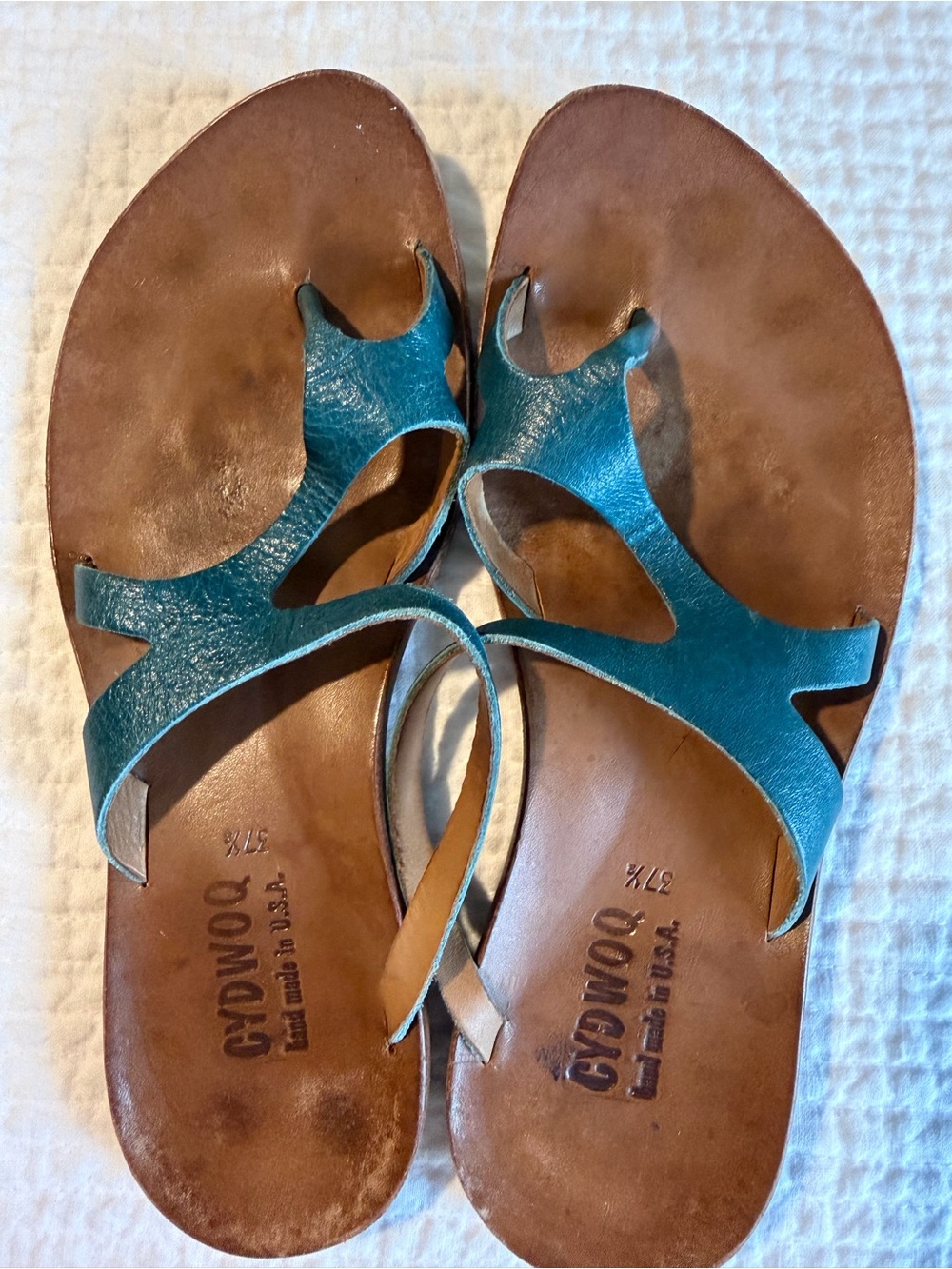 Seafoam Teal Leather Women’s Slide Sandals